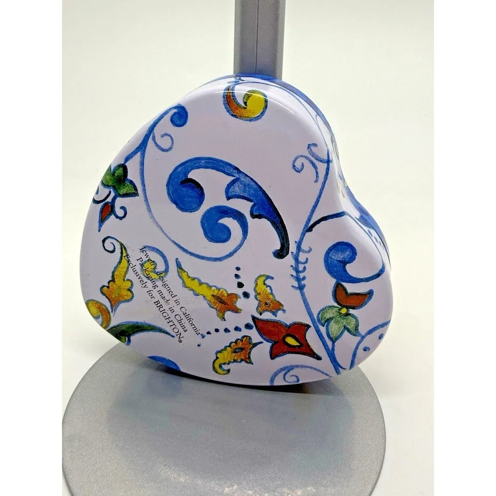 Brighton Heart Floral Tin Trinket‎ Box Jewelry Holder Decorative Hinged Lid Gift